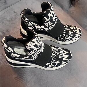 DKNYC Black and White Graphic Slip-On Sneakers